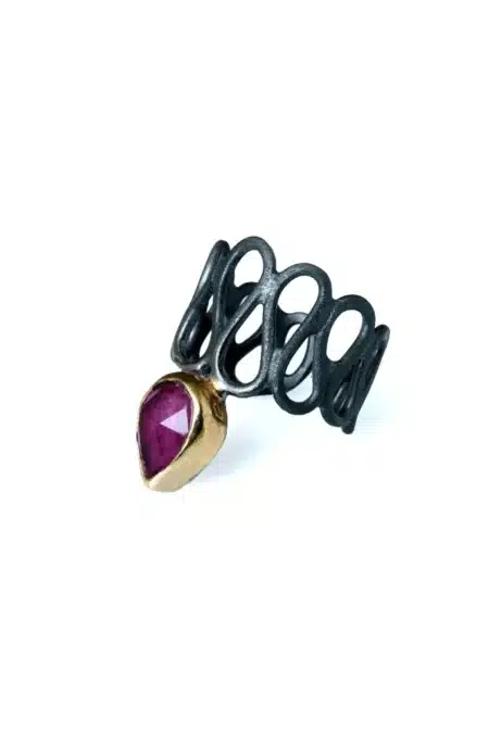 Ruby adjustable black rhodium plated chevalier silver ring main