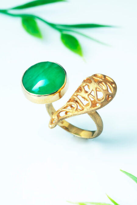 Heart gold plated silver ring with jade gallery 1