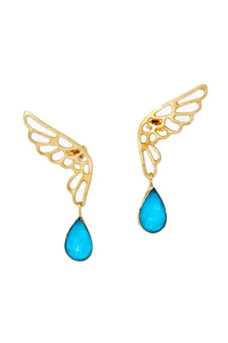 Wings gold plated silver earrings with chrysocolla gallery 1