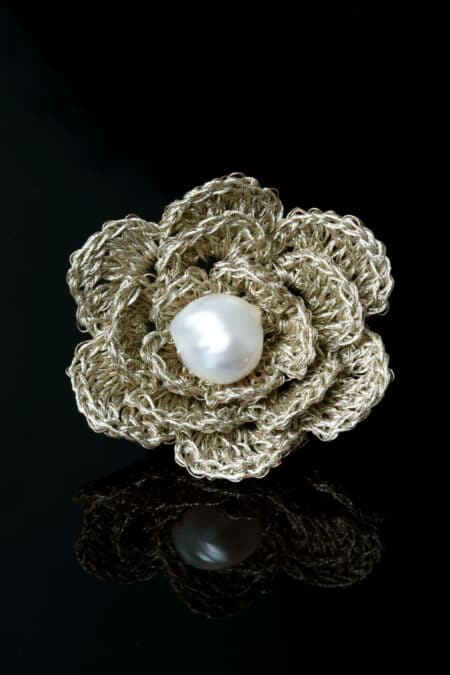 Crochet knit silver ring with pearls gallery 2