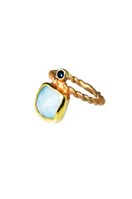Agate gold plated silver ring main