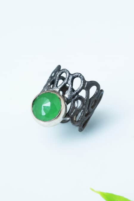 Jade adjustable black rhodium plated silver chevalier ring gallery 1