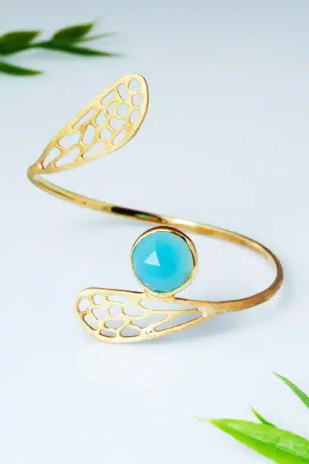 Dragonfly chalcedony gold plated silver bracelet gallery 1