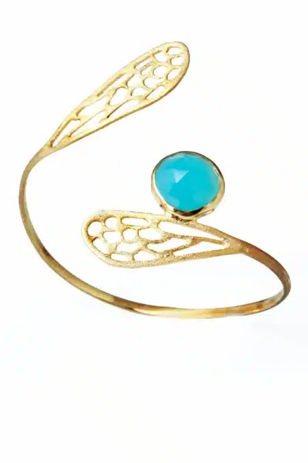 Dragonfly chalcedony gold plated silver bracelet main