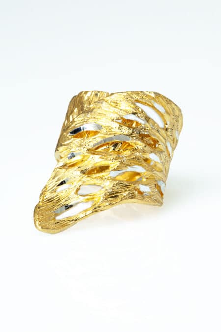 Silver gold plated textured ring gallery 1