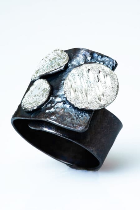 Silver black plated textured ring gallery 1