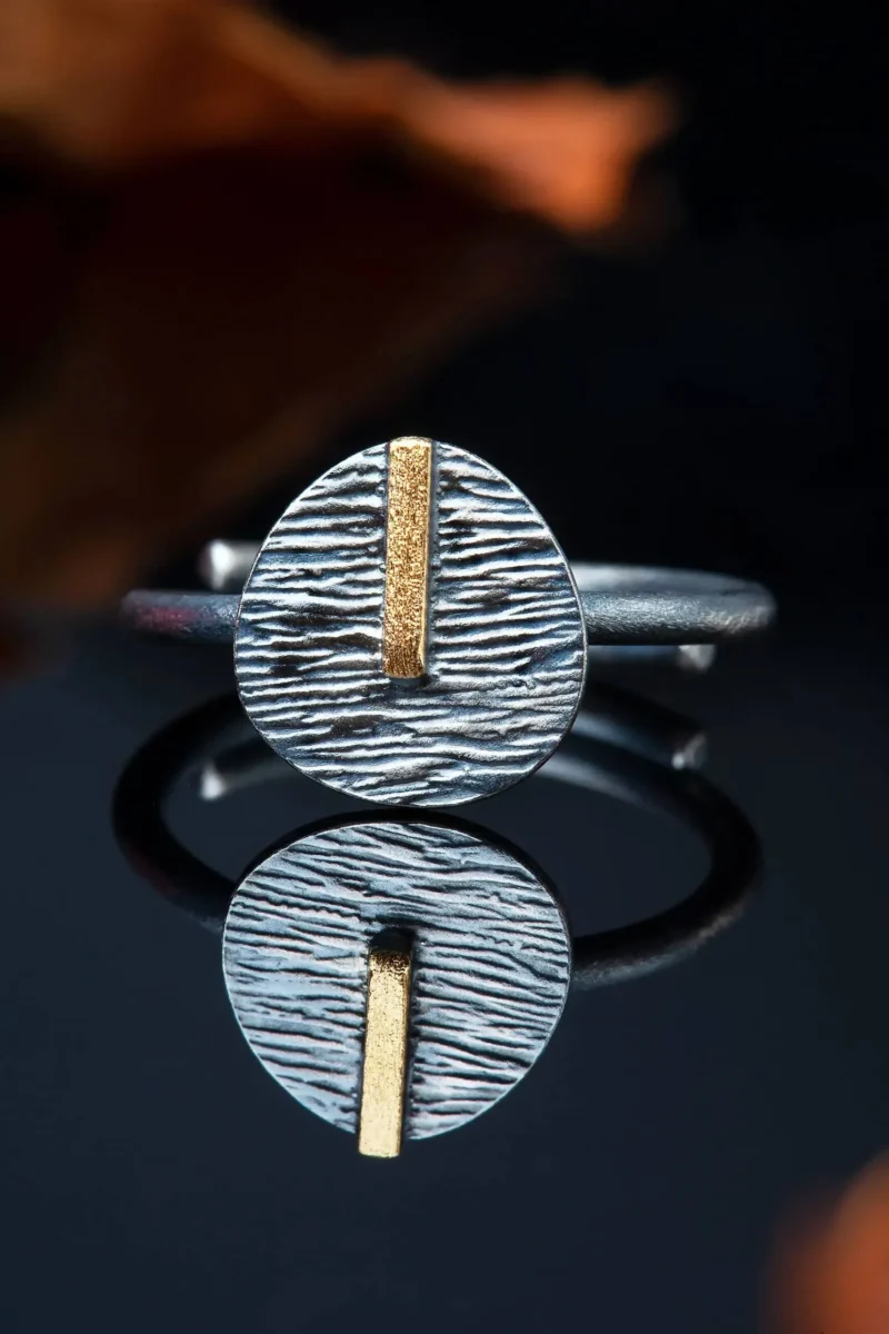 Handmade Jewellery | Round silver textured black ring gallery 2
