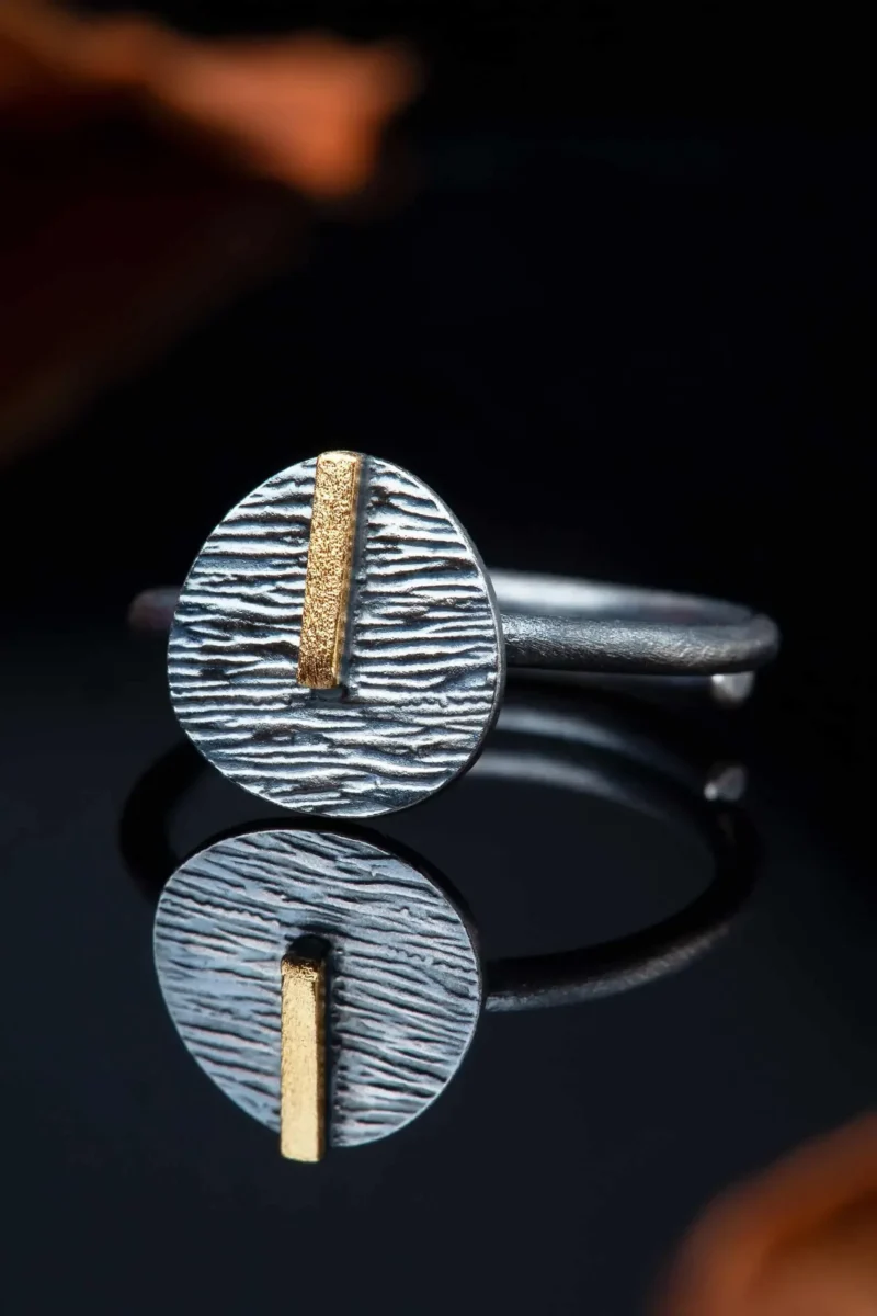 Handmade Jewellery | Round silver textured black ring gallery 3