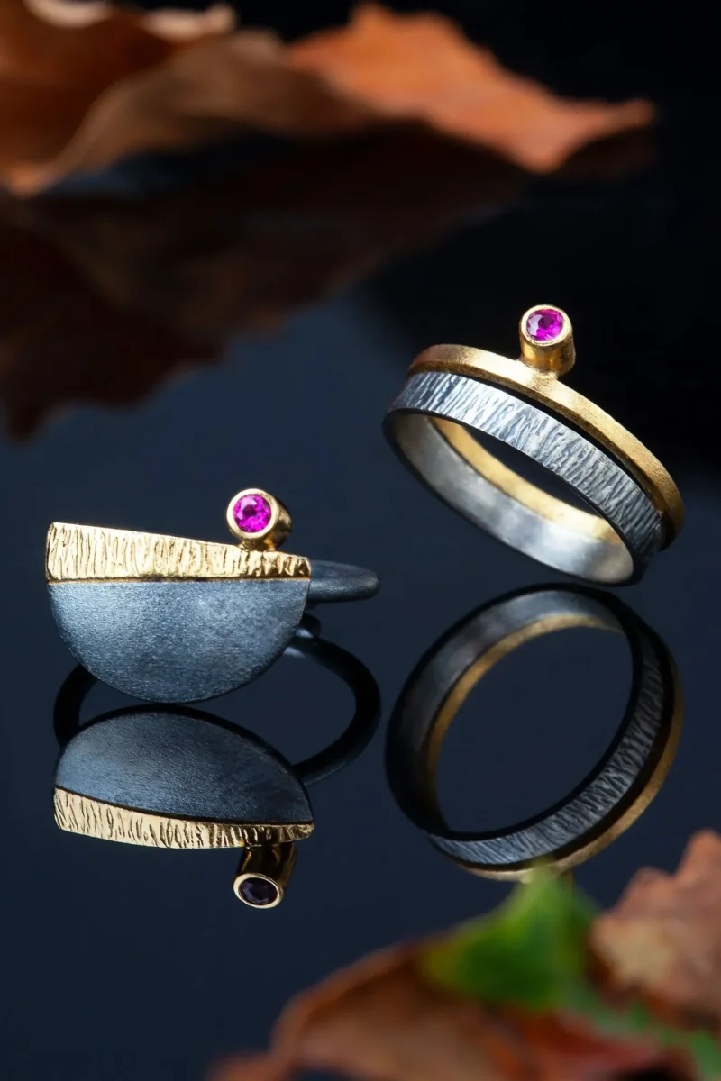 Handmade Jewellery | Silver black ring and pink zircon gallery 2