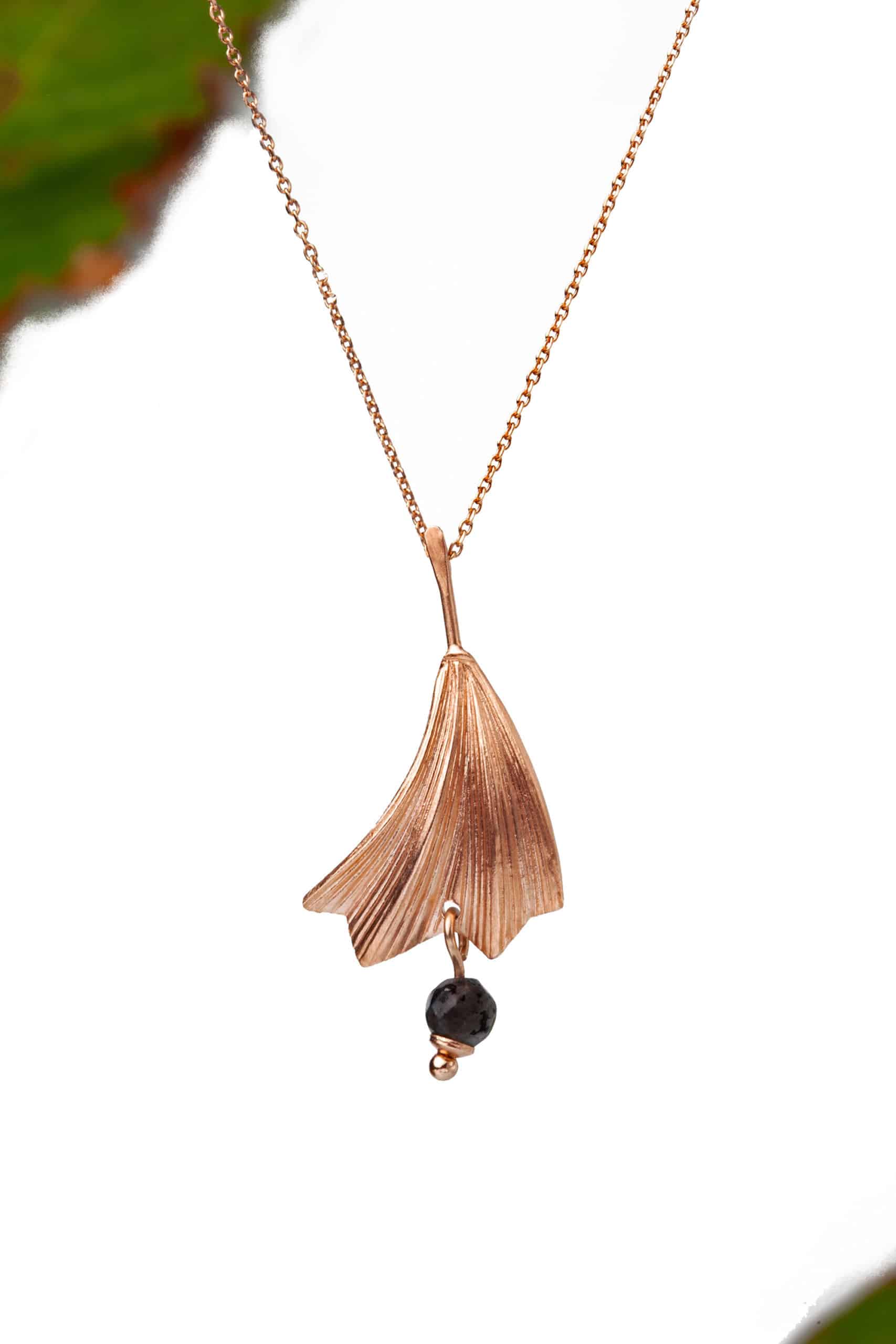 Leaf pink gold plated bronze necklace main