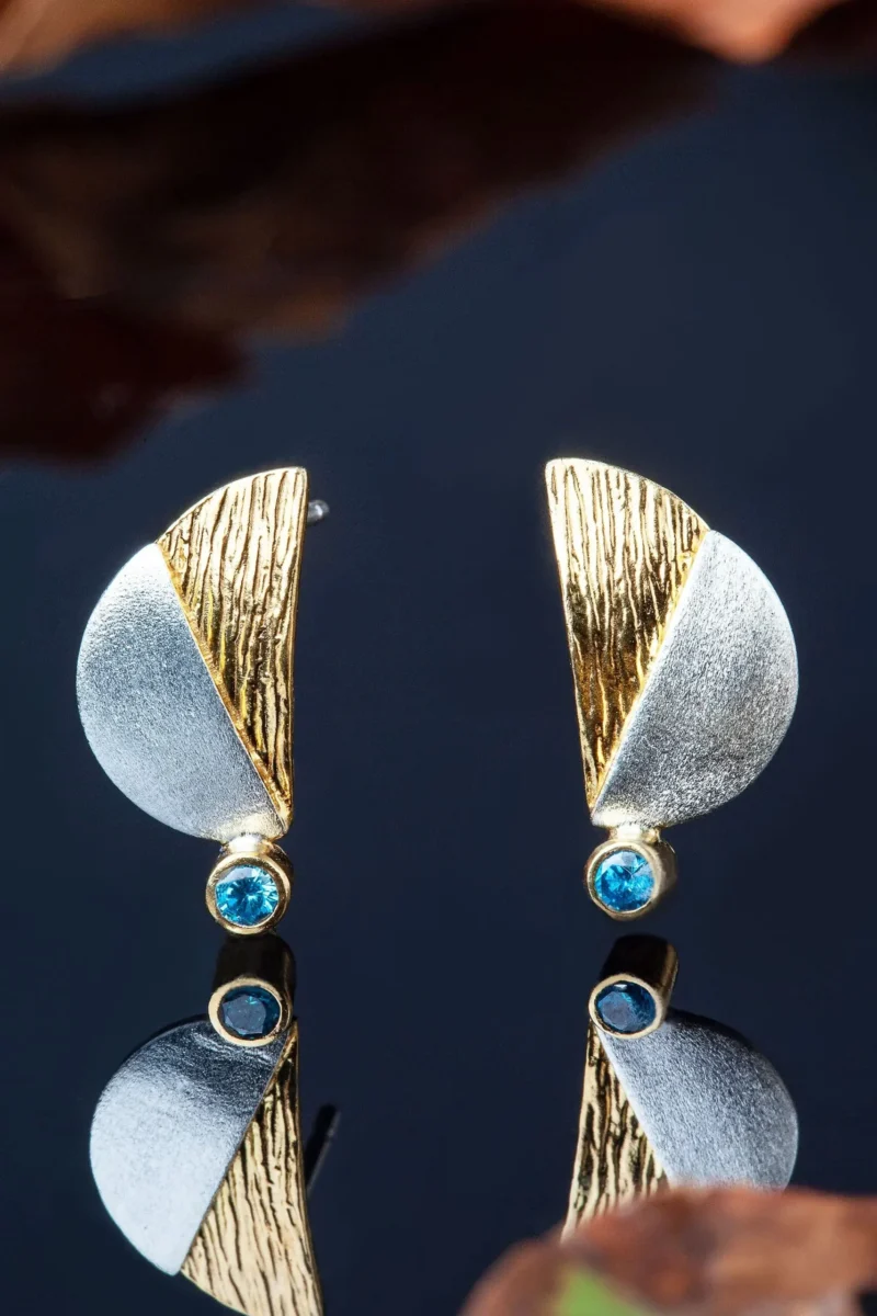 Handmade Jewellery | Silver handmade stud earrings and blue zircon gallery 1