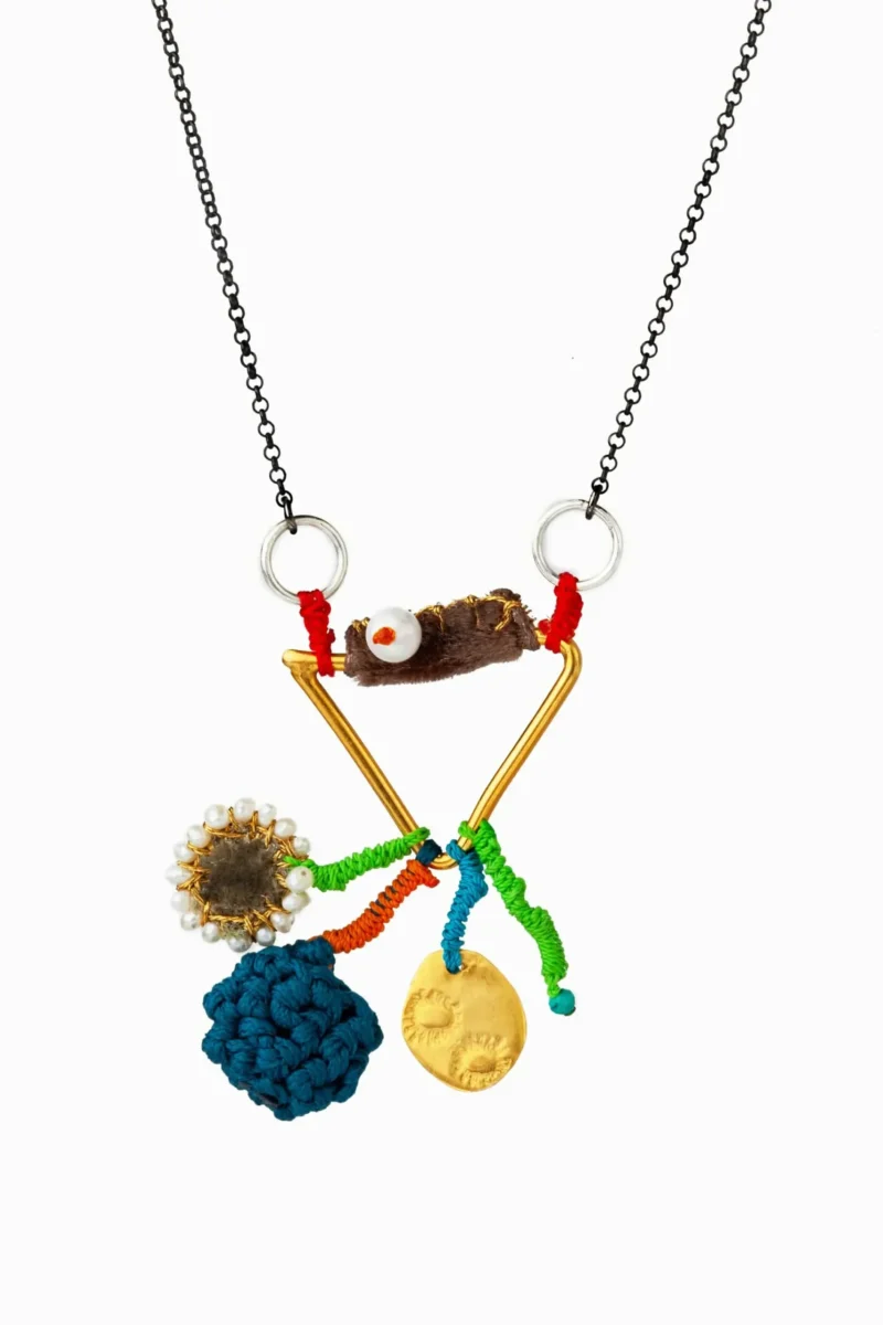 Handmade Jewellery | Gold plated silver necklace with fabrics and pearls gallery 1