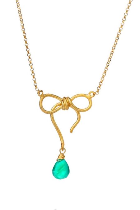 Gold plated silver necklace with green agate main