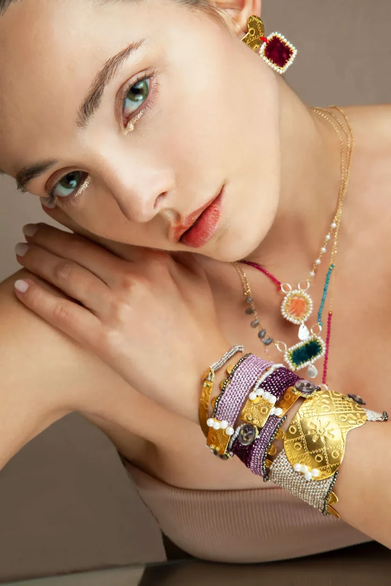 Handmade Jewellery | Woven bracelet with gold plated silver and pyrite gallery 1