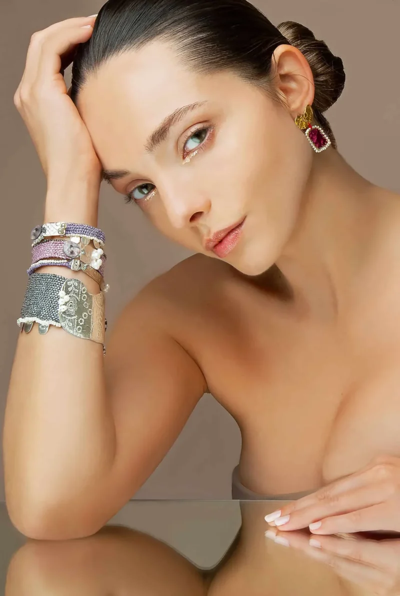 Handmade Jewellery | Woven black bracelet with silver and pearls gallery 1