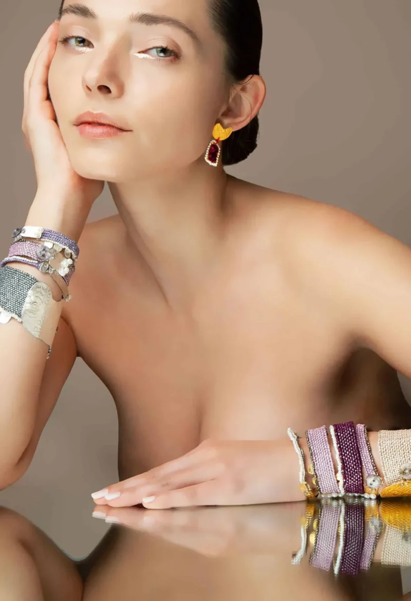 Handmade Jewellery | Woven brown bracelet with gold plated silver and pearls gallery 2