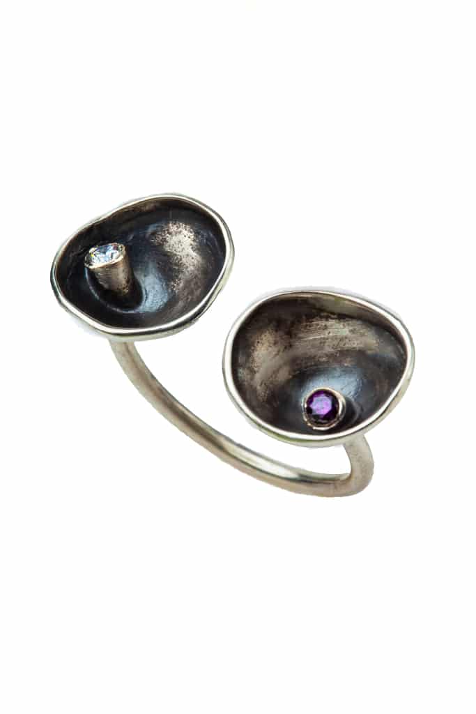 Silver ring with amethyst and zircon main