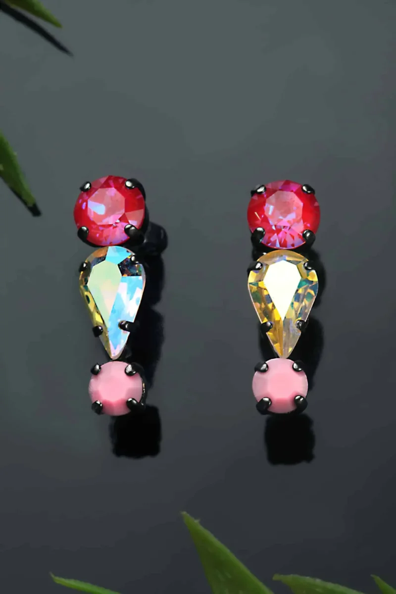Handmade Jewellery | Handmade earrings with fuchsia and white Swarovski crystals gallery 1