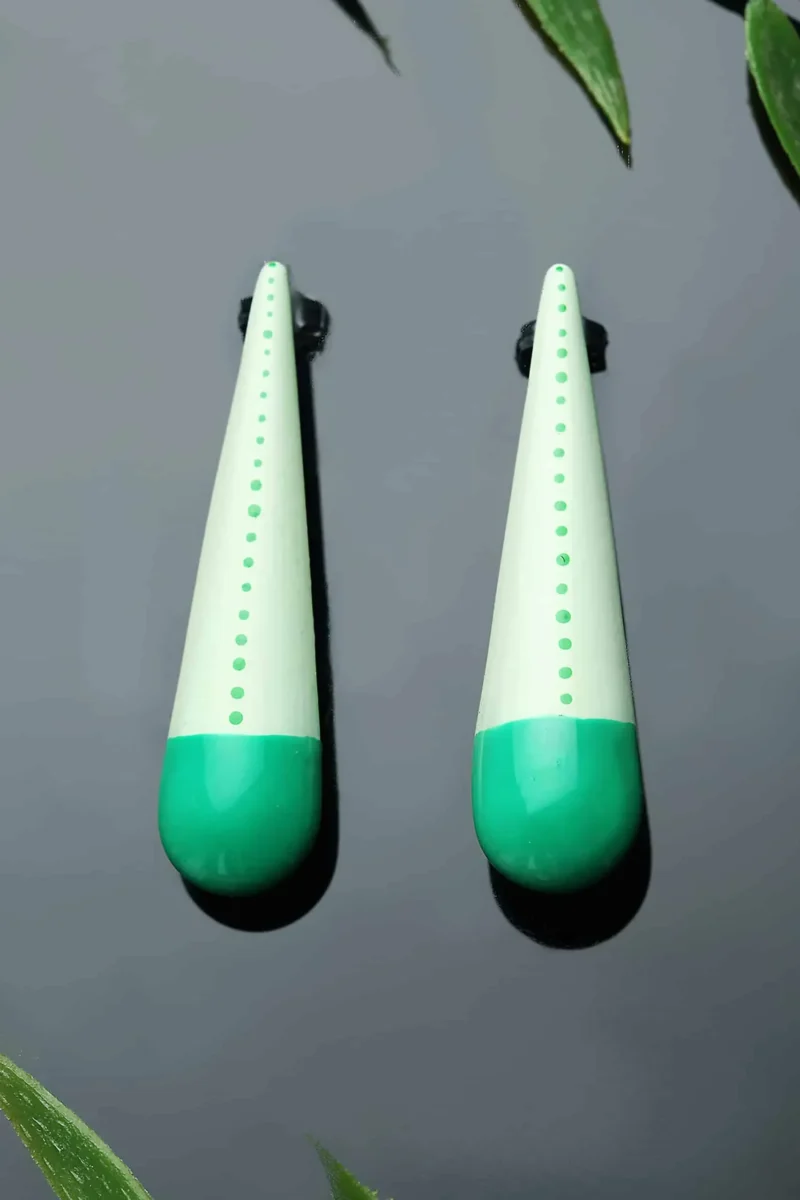 Handmade Jewellery | Handmade earrings with green enamel gallery 1