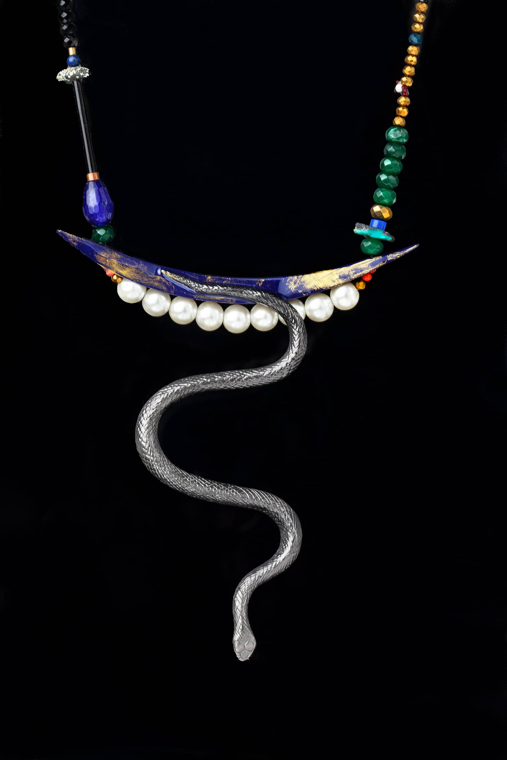 Snake black bronze necklace with enamel details main