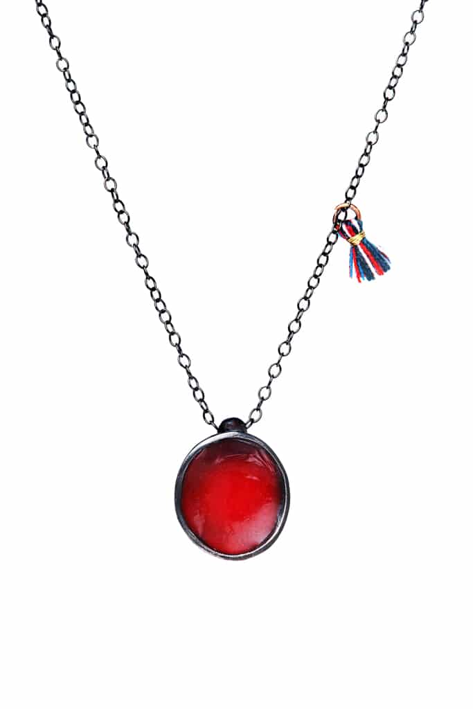 Black rhodium plated silver necklace with red enamel main