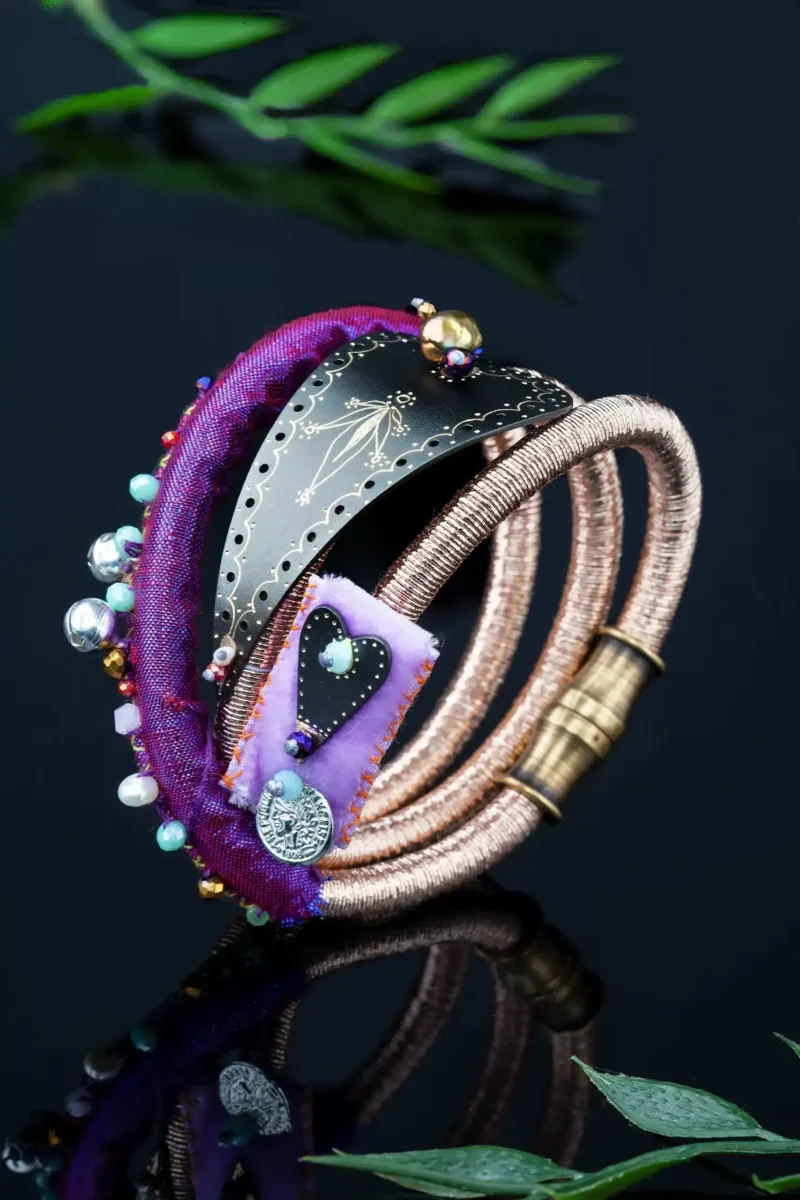 Handmade Jewellery | Engraved Heart Bracelet with Pink Metallic Cord gallery 1