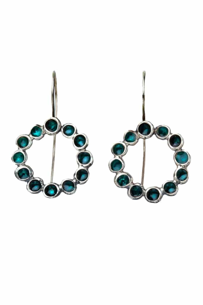 Wreath silver earrings with petrol blue enamel main