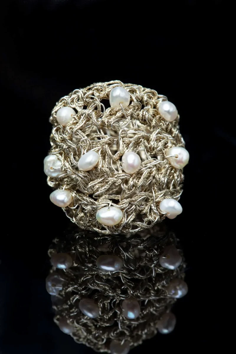 Handmade Jewellery | Crochet knit silver ring with pearls gallery 3