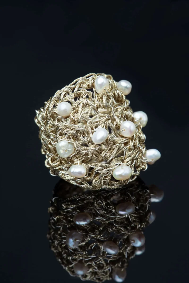 Handmade Jewellery | Crochet knit silver ring with pearls gallery 2