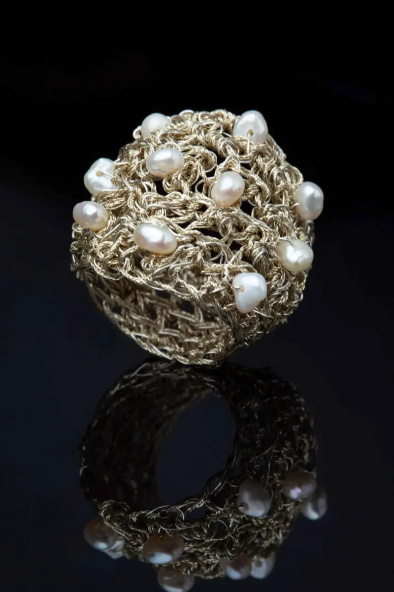 Handmade Jewellery | Crochet knit silver ring with pearls gallery 1