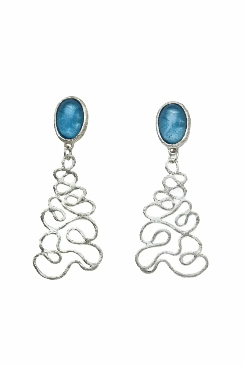 Handmade Jewellery | Wave stud silver earrings with blue crystals main