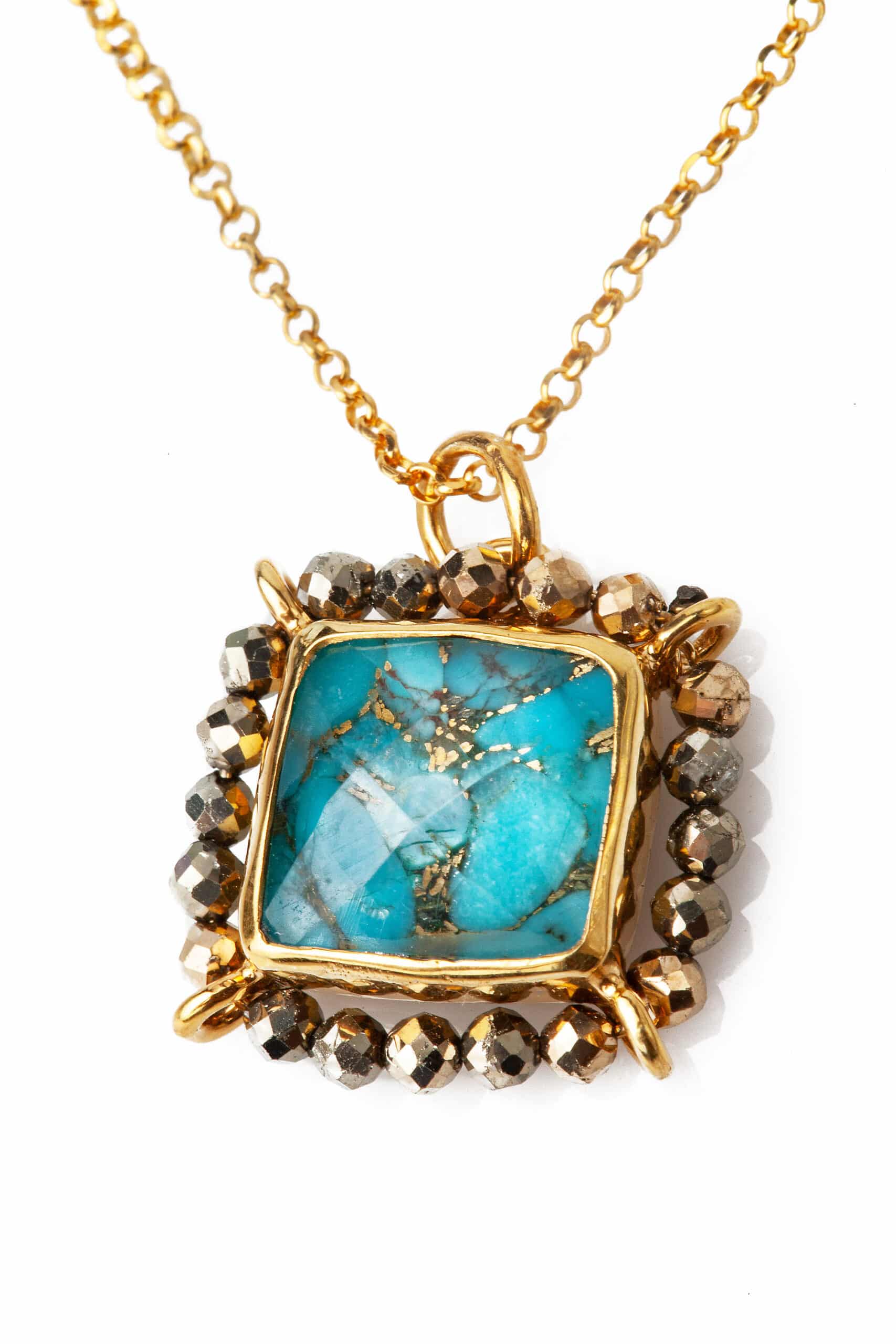 Turquoise gold plated silver pendant gallery 1