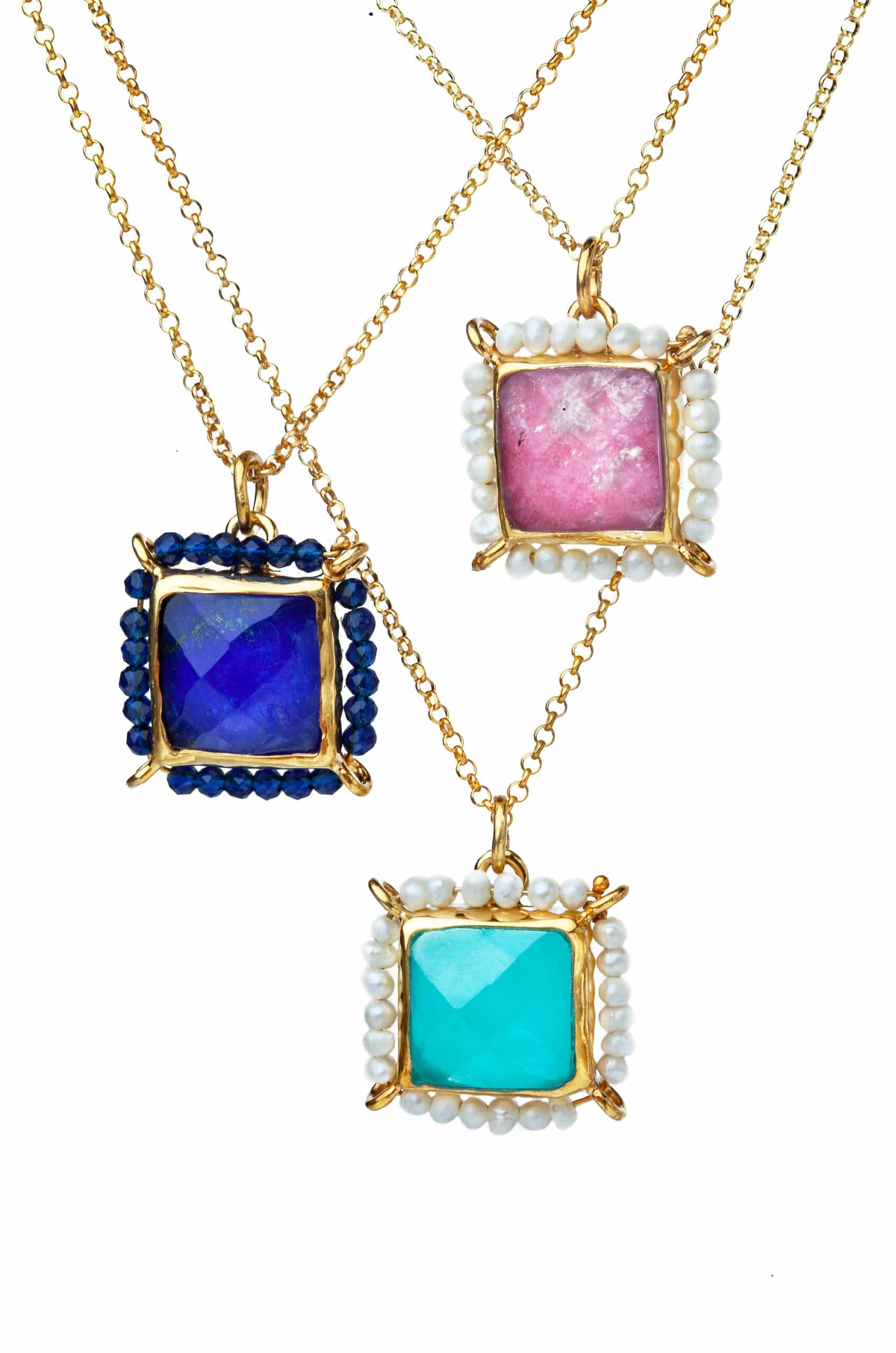 Handmade Jewellery | Gold plated silver pendant, combined lapis lazuli and zircons. Gold plated silver chain gallery 1