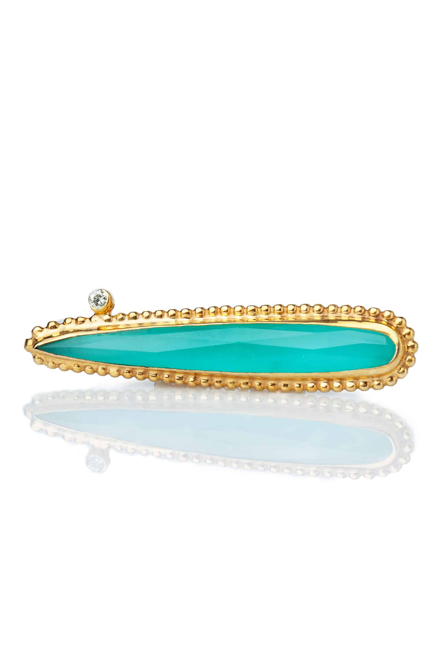 Chalcedony and diamond gold plated silver ring gallery 1