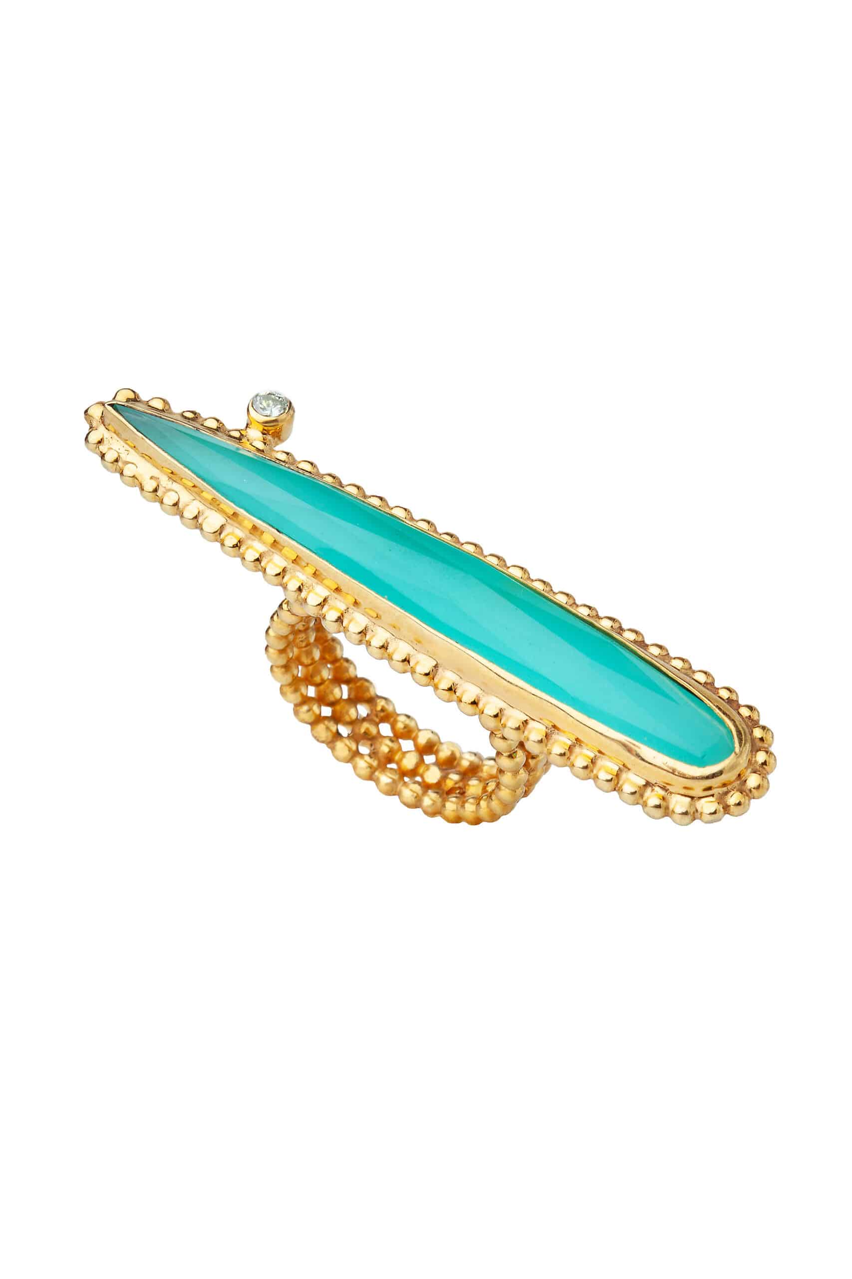 Chalcedony and diamond gold plated silver ring main