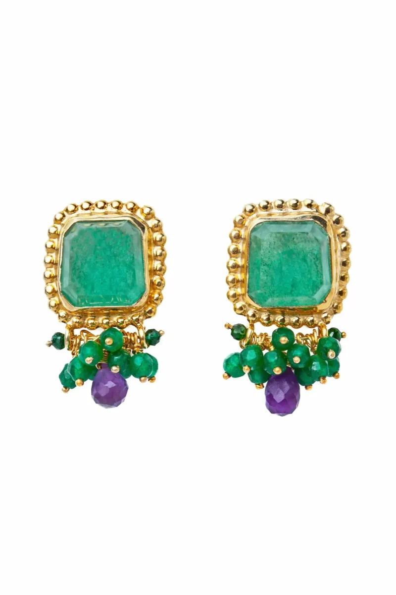 Handmade Jewellery | Aventurine gold plated silver earrings combined with green agate and amethyst main