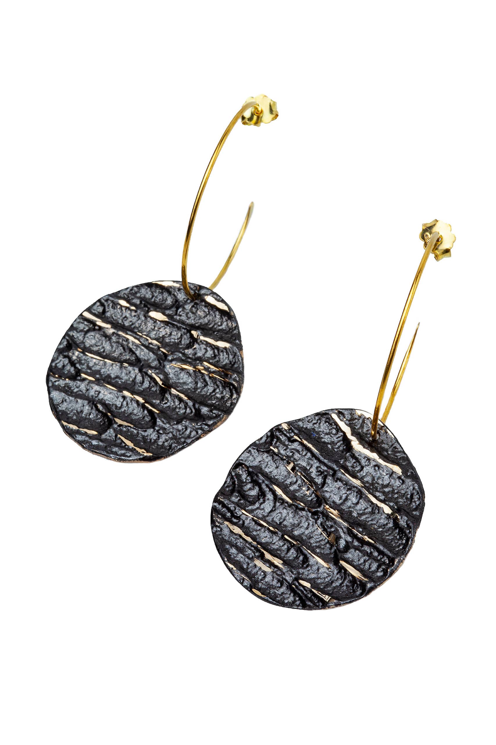 Gold plated silver and bronze hoops with black patina gallery 1