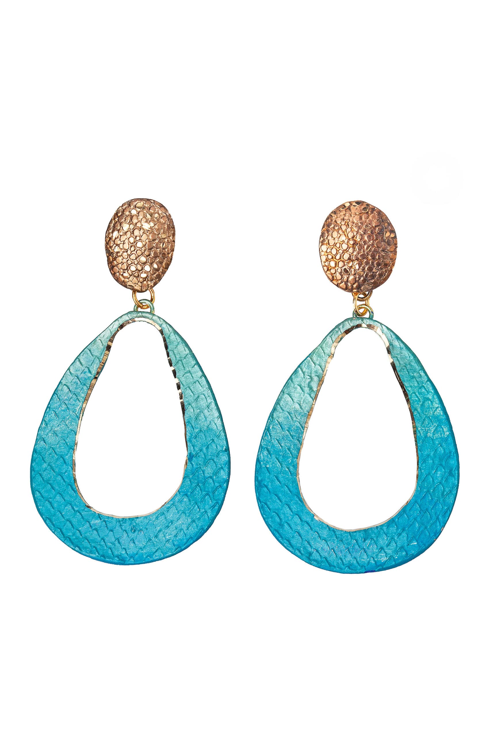 Drop bronze earrings with turquoise patina main