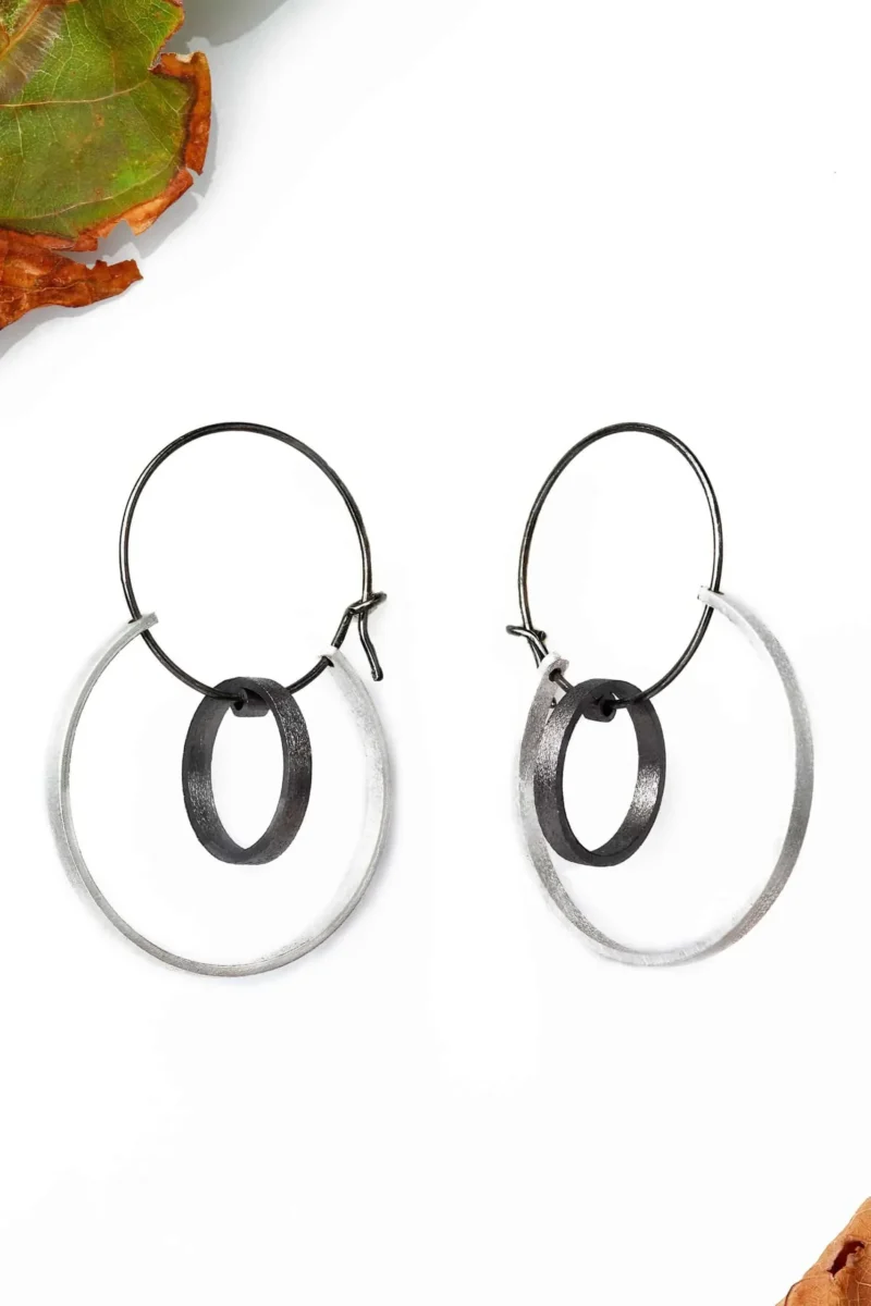 Handmade Jewellery | Minimal geometric silver bronze hoops gallery 1