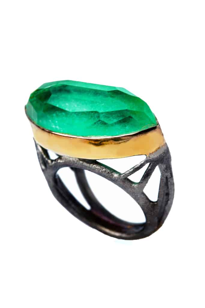 Jade gold and black rhodium plated silver ring main