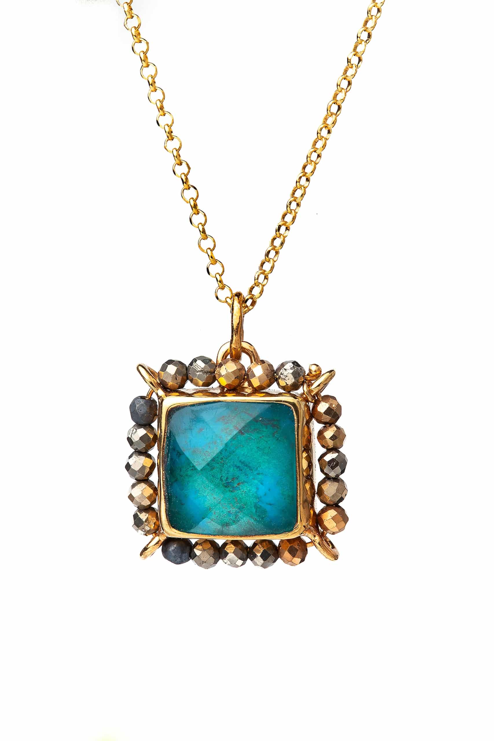 Chrysocolla gold plated silver pendant main