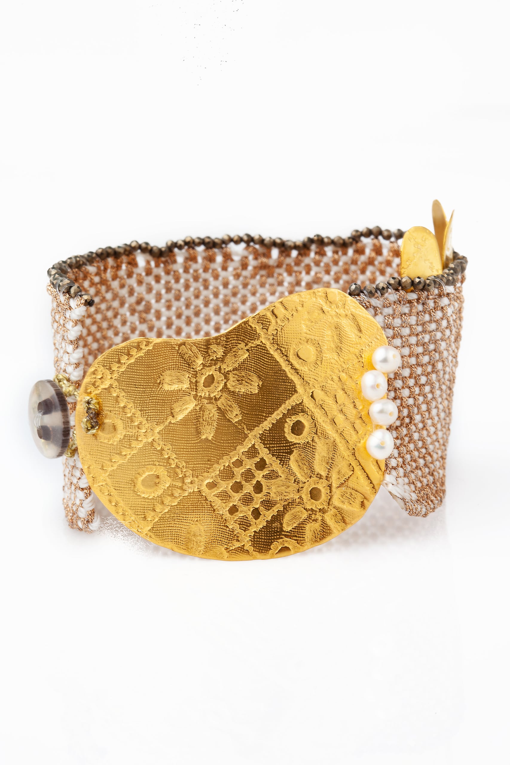 Woven bracelet with gold plated silver and pyrite gallery 4