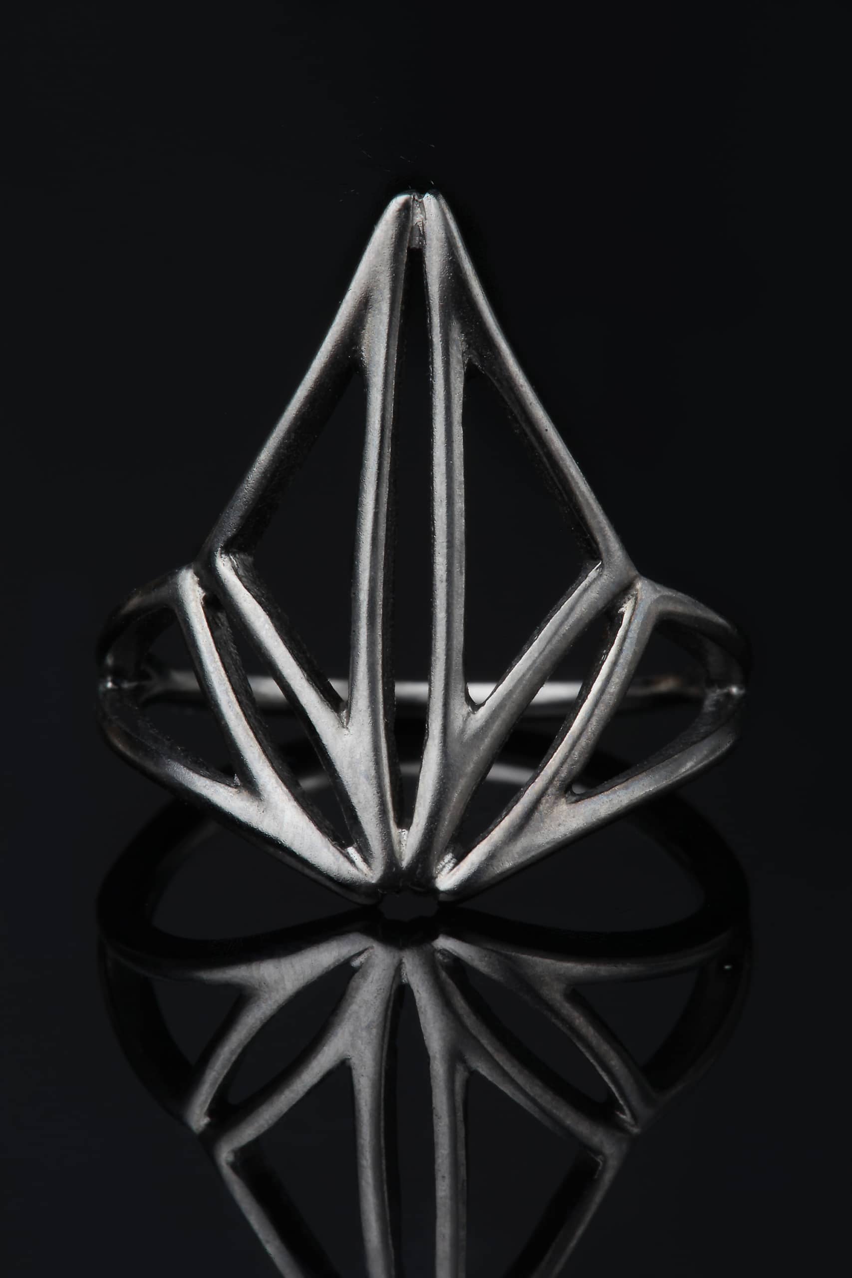 Minimal geometric black silver ring main