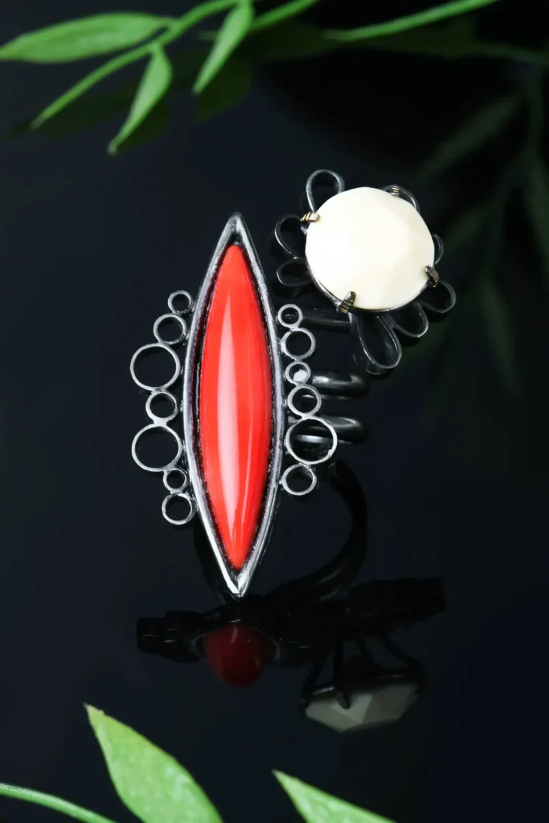 Handmade Jewellery | Black ring with semiprecious elements gallery 2