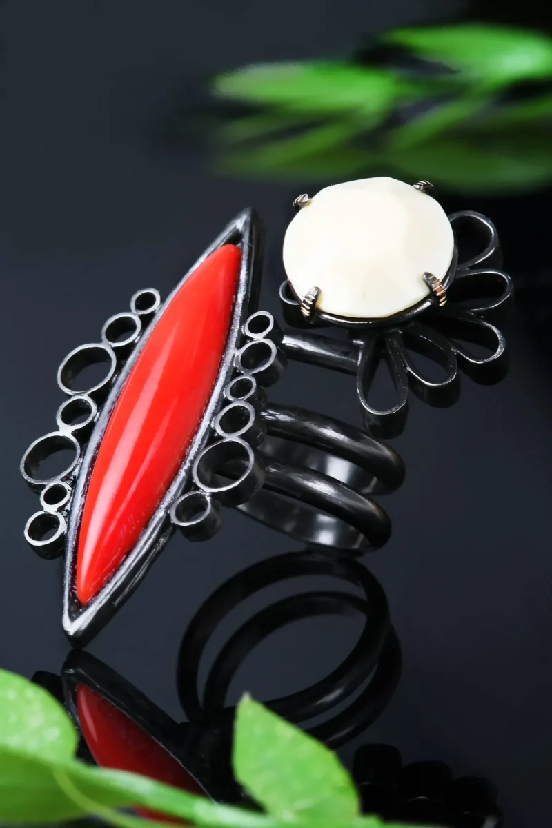 Handmade Jewellery | Black ring with semiprecious elements gallery 3