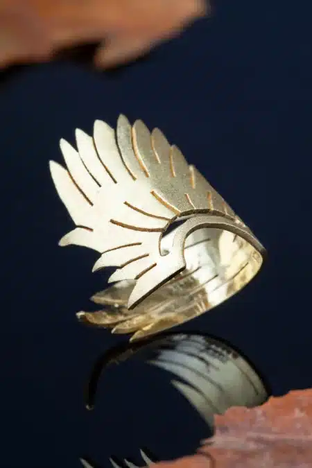 Angel wing gold plated silver ring main