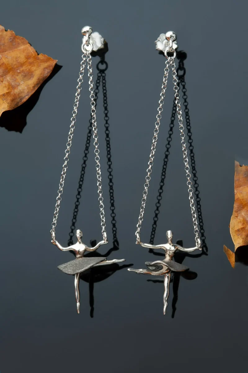 Handmade Jewellery | Ballet dancers rhodium plated silver earrings gallery 1