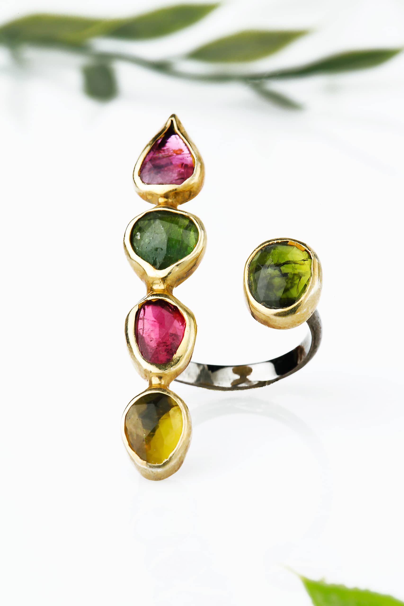 Tourmaline gold and black rhodium plated silver ring gallery 2