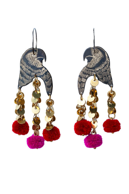 Parrot engraved bronze earrings gallery 2