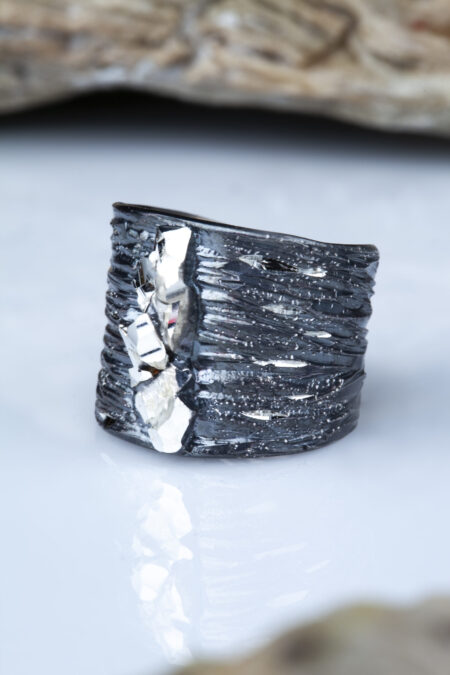 Silver black plated textured ring gallery 1